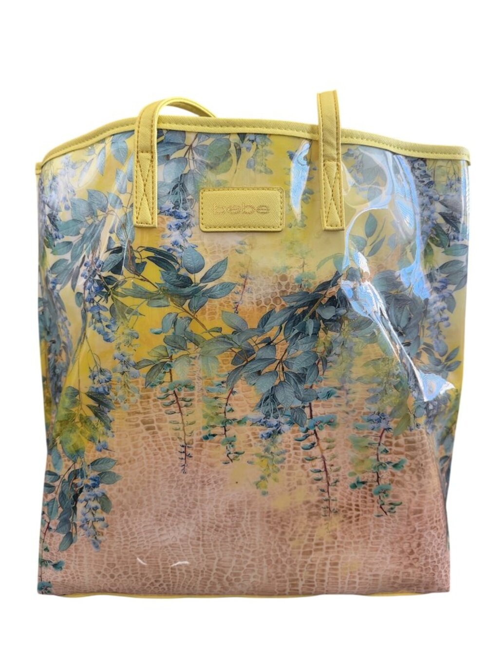 Bebe Limited Edition Spring Garden Beach Tote Bag With Floral Design Yellow Hand